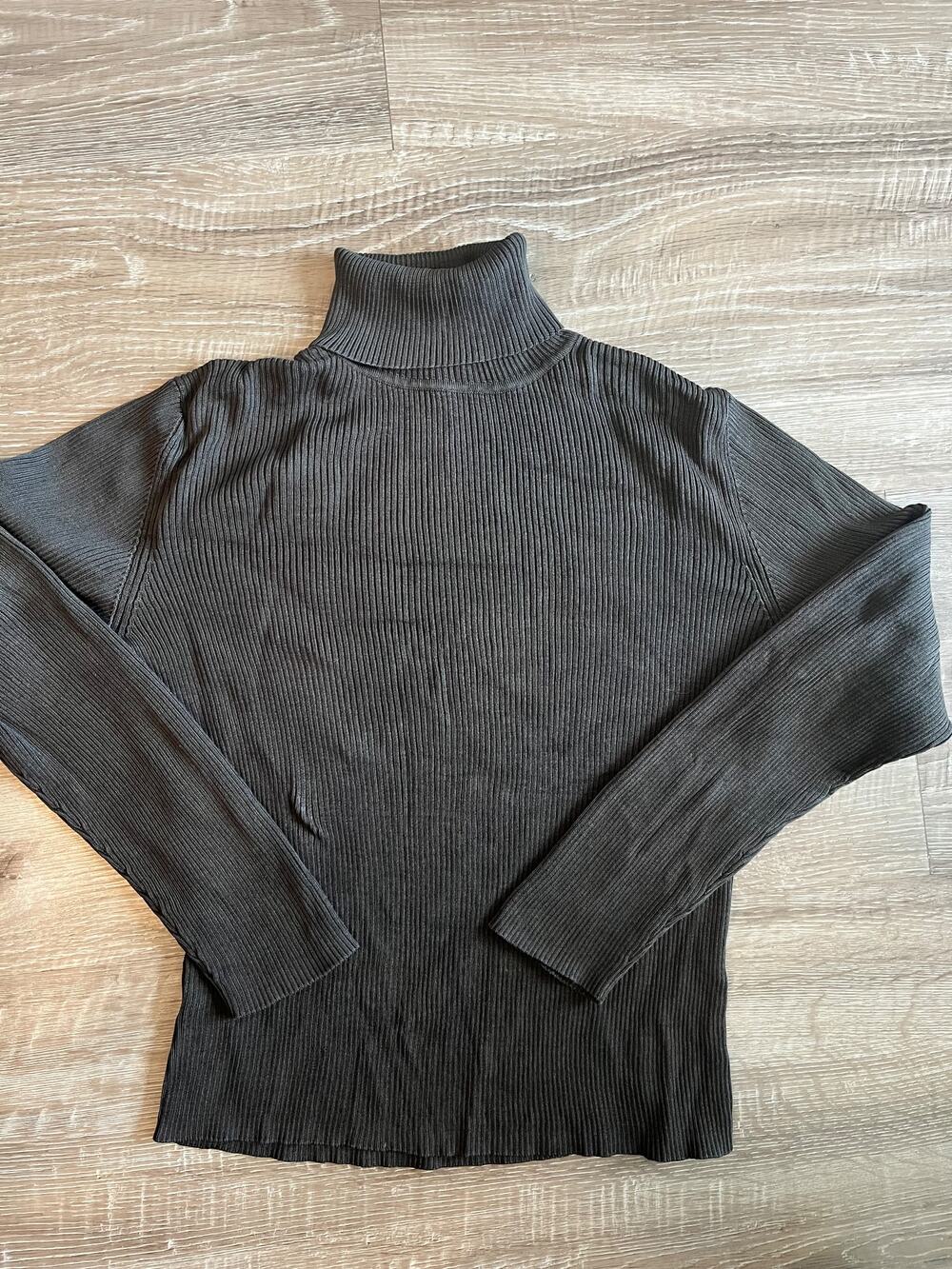 Ann Taylor Vintage Women's Large Dark Brown 100% Silk Ribbed Turtleneck Long Sle